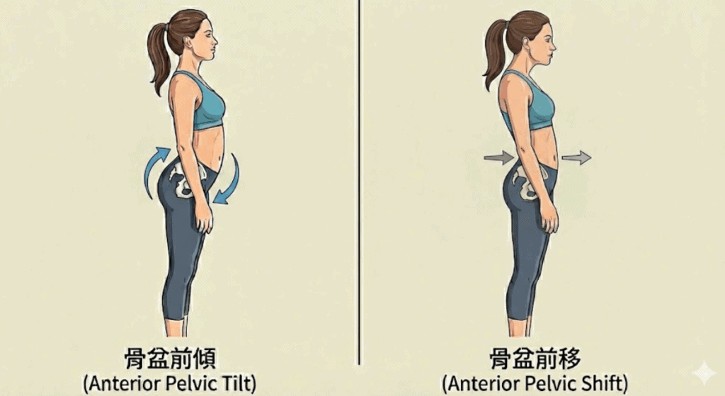 骨盆前傾 vs. 骨盆前移。