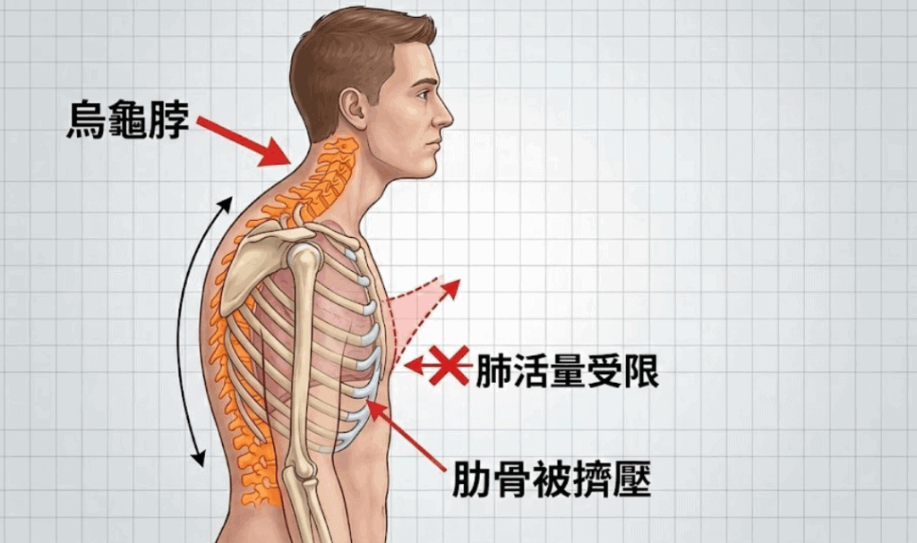 烏龜脖駝背可能會影響呼吸